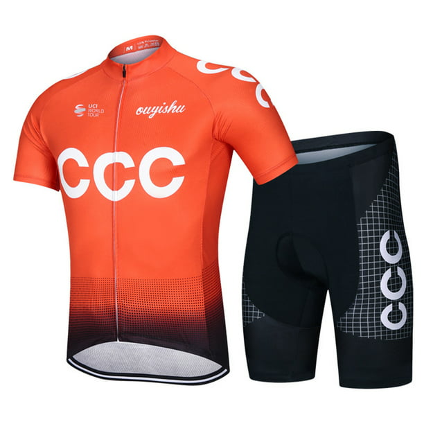 Men's Short Sleeves Cycling Jersey Full Zip Set Road Bike Bib Jersey Suit Cycle Shorts with 3D Padded